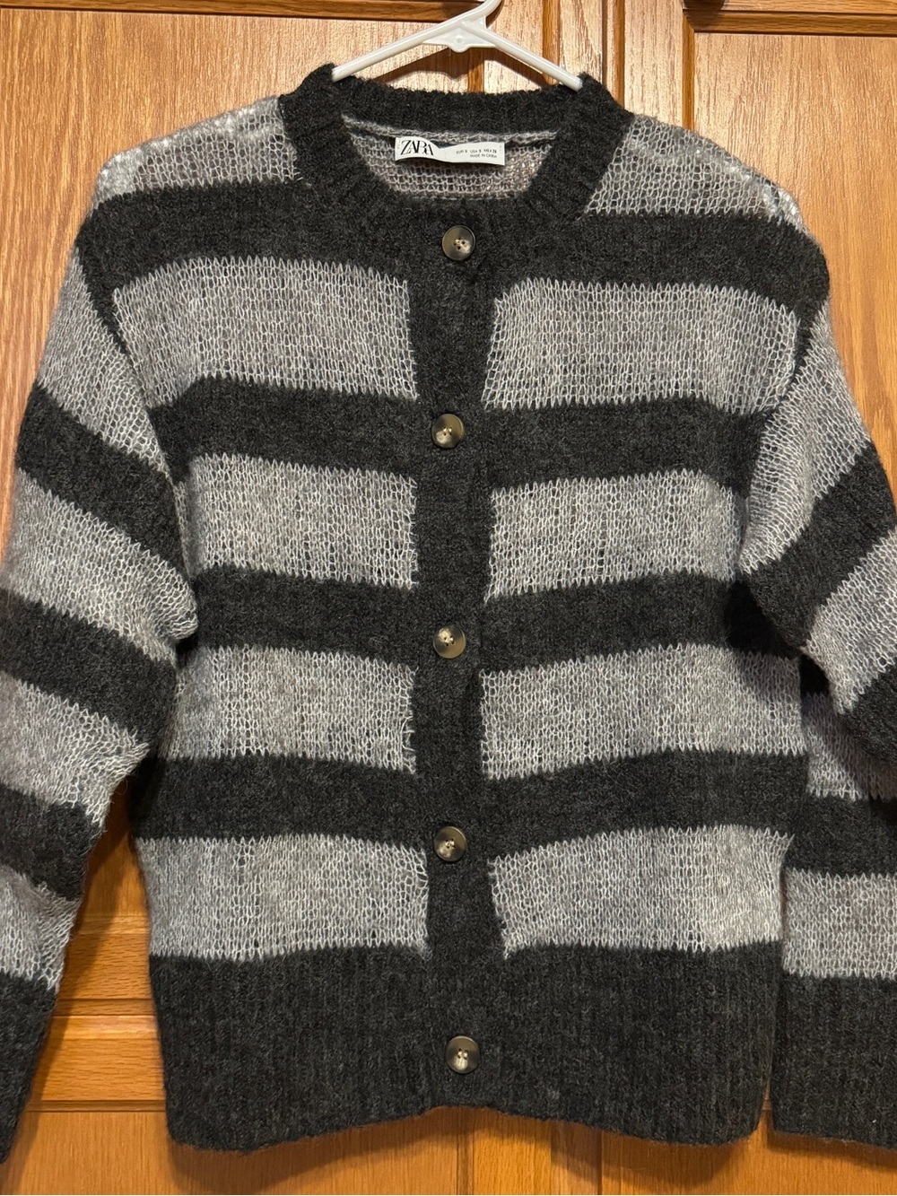 Zara Women’s Black and Gray Striped Button Cardigan